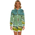 Fish Hook Worm Bait Water Hobby Womens Long Sleeve Shirt Dress