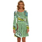 Fish Hook Worm Bait Water Hobby Long Sleeve Wide Neck Velvet Dress