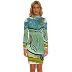 Fish Hook Worm Bait Water Hobby Long Sleeve Shirt Collar Bodycon Dress