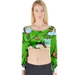 Parrot Hat Cartoon Captain Long Sleeve Crop Top