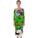 Parrot Hat Cartoon Captain Quarter Sleeve Midi Bodycon Dress