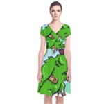 Parrot Hat Cartoon Captain Short Sleeve Front Wrap Dress