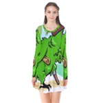 Parrot Hat Cartoon Captain Long Sleeve V-neck Flare Dress