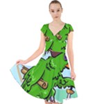 Parrot Hat Cartoon Captain Cap Sleeve Front Wrap Midi Dress