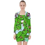 Parrot Hat Cartoon Captain V-neck Bodycon Long Sleeve Dress