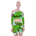 Parrot Hat Cartoon Captain Off Shoulder Top with Mini Skirt Set