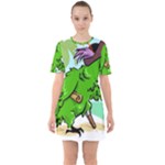 Parrot Hat Cartoon Captain Sixties Short Sleeve Mini Dress