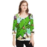 Parrot Hat Cartoon Captain Chiffon Quarter Sleeve Blouse