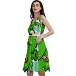 Parrot Hat Cartoon Captain Sleeveless V-Neck Skater Dress with Pockets