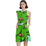 Parrot Hat Cartoon Captain Cocktail Party Halter Sleeveless Dress With Pockets