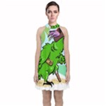 Parrot Hat Cartoon Captain Velvet Halter Neckline Dress 