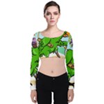 Parrot Hat Cartoon Captain Velvet Long Sleeve Crop Top