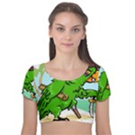 Parrot Hat Cartoon Captain Velvet Short Sleeve Crop Top 