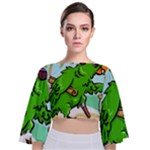 Parrot Hat Cartoon Captain Tie Back Butterfly Sleeve Chiffon Top