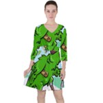 Parrot Hat Cartoon Captain Quarter Sleeve Ruffle Waist Dress