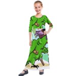 Parrot Hat Cartoon Captain Kids  Quarter Sleeve Maxi Dress