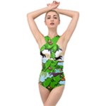 Parrot Hat Cartoon Captain Cross Front Low Back Swimsuit