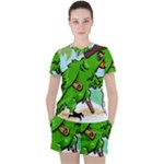 Parrot Hat Cartoon Captain Women s T-Shirt and Shorts Set
