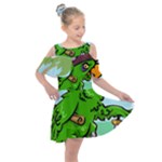 Parrot Hat Cartoon Captain Kids  Shoulder Cutout Chiffon Dress
