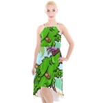 Parrot Hat Cartoon Captain High-Low Halter Chiffon Dress 