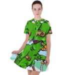 Parrot Hat Cartoon Captain Short Sleeve Shoulder Cut Out Dress 