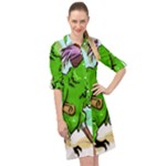 Parrot Hat Cartoon Captain Long Sleeve Mini Shirt Dress