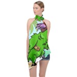 Parrot Hat Cartoon Captain Halter Asymmetric Satin Top