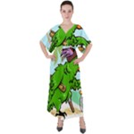 Parrot Hat Cartoon Captain V-Neck Boho Style Maxi Dress