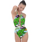 Parrot Hat Cartoon Captain Plunge Cut Halter Swimsuit