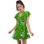 Parrot Hat Cartoon Captain Flutter Sleeve Wrap Dress