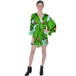 Parrot Hat Cartoon Captain V-Neck Flare Sleeve Mini Dress