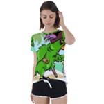 Parrot Hat Cartoon Captain Short Sleeve Open Back T-Shirt
