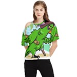 Parrot Hat Cartoon Captain One Shoulder Cut Out T-Shirt