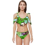 Parrot Hat Cartoon Captain Ruffle Edge Tie Up Bikini Set	