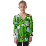 Parrot Hat Cartoon Captain Kids  V Neck Casual Top
