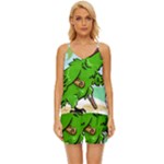 Parrot Hat Cartoon Captain V-Neck Satin Pajamas Set