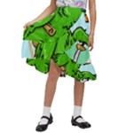 Parrot Hat Cartoon Captain Kids  Ruffle Flared Wrap Midi Skirt