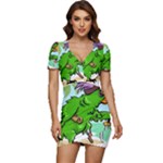Parrot Hat Cartoon Captain Low Cut Cap Sleeve Mini Dress