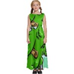 Parrot Hat Cartoon Captain Kids  Satin Sleeveless Maxi Dress