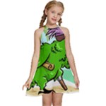 Parrot Hat Cartoon Captain Kids  Halter Collar Waist Tie Chiffon Dress