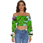 Parrot Hat Cartoon Captain Long Sleeve Crinkled Weave Crop Top