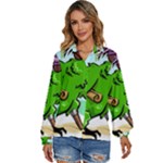 Parrot Hat Cartoon Captain Women s Long Sleeve Button Up Shirt