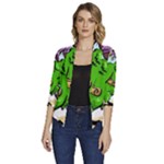 Parrot Hat Cartoon Captain Women s Draped Front 3/4 Sleeve Shawl Collar Jacket