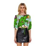 Parrot Hat Cartoon Captain Mid Sleeve Drawstring Hem Top