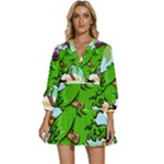 Parrot Hat Cartoon Captain V-Neck Placket Mini Dress