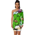 Parrot Hat Cartoon Captain Long Sleeve One Shoulder Mini Dress