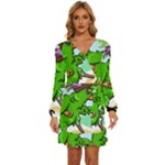 Parrot Hat Cartoon Captain Long Sleeve Waist Tie Ruffle Velvet Dress
