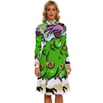 Parrot Hat Cartoon Captain Long Sleeve Shirt Collar A-Line Dress