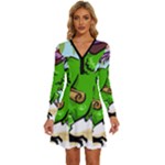 Parrot Hat Cartoon Captain Long Sleeve Deep V Mini Dress 