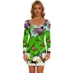 Parrot Hat Cartoon Captain Long Sleeve Square Neck Bodycon Velvet Dress